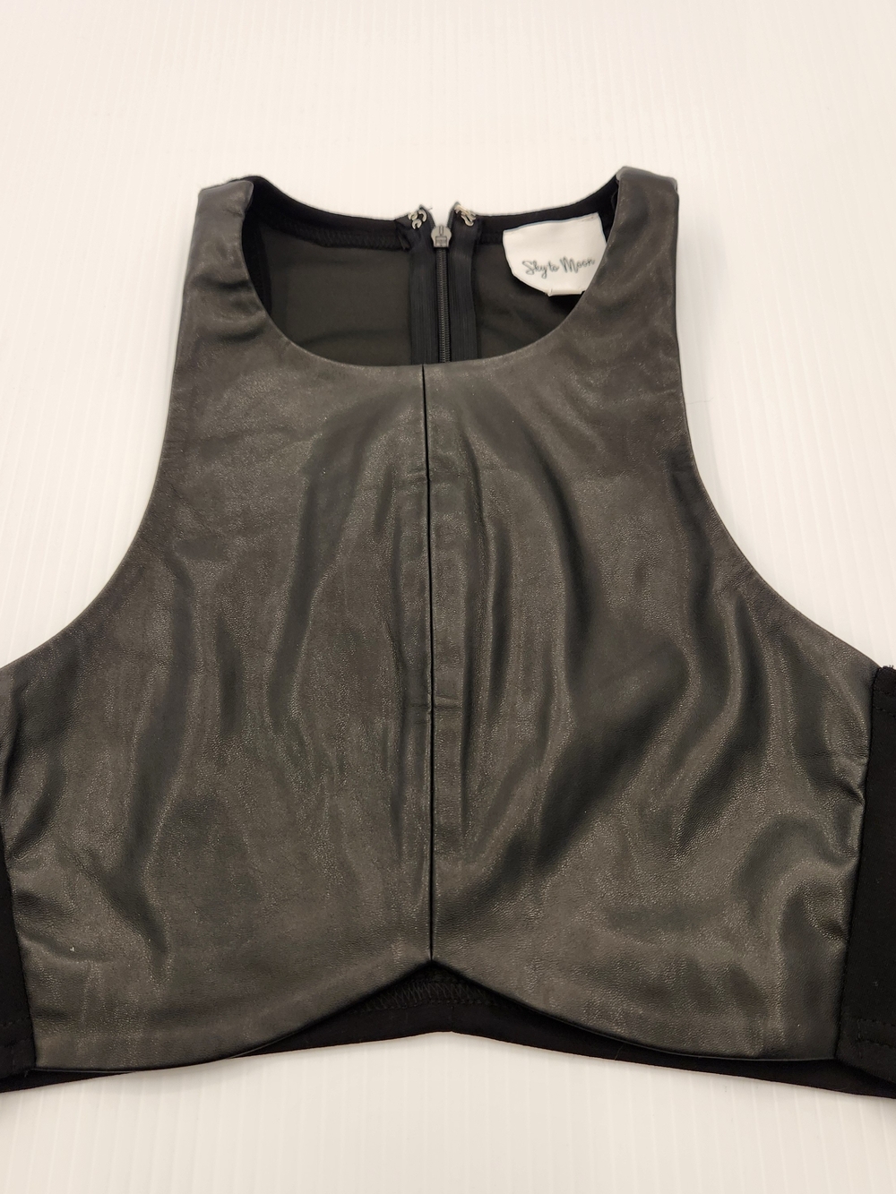 Black Faux Leather Cropped High-Neck Tank - Picture 2 of 7